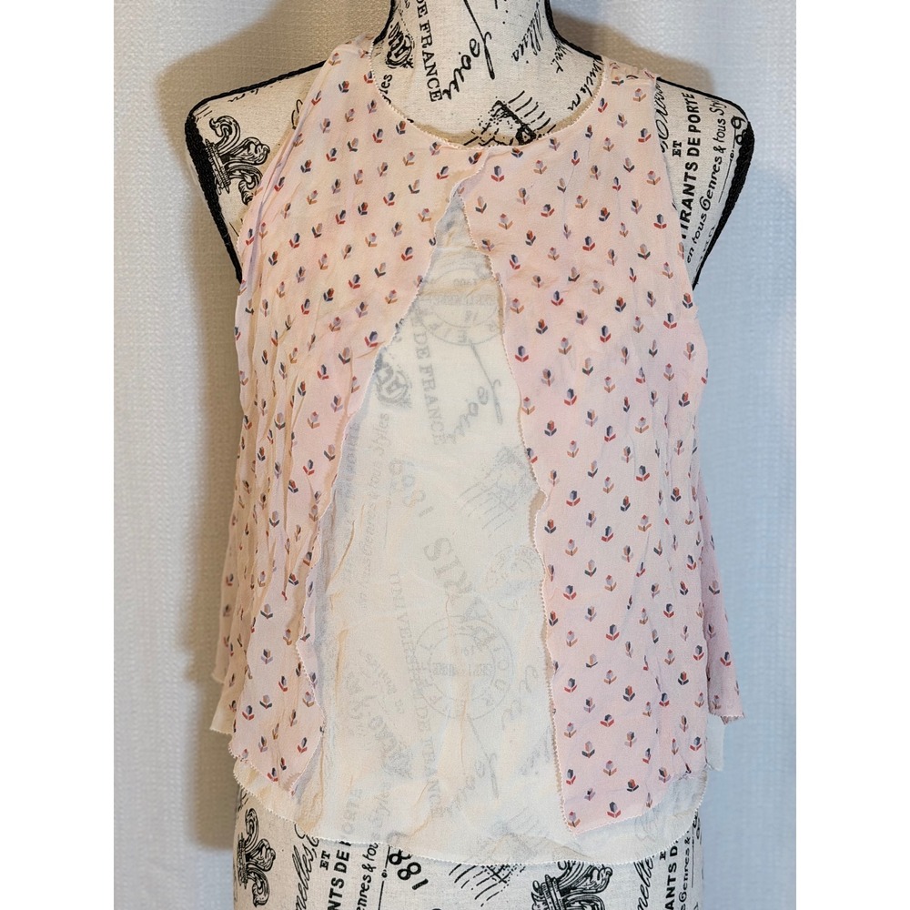 Tory Burch Pink 100% Silk Tulip Print Split Front Sleeveless Top 30011 Size 4